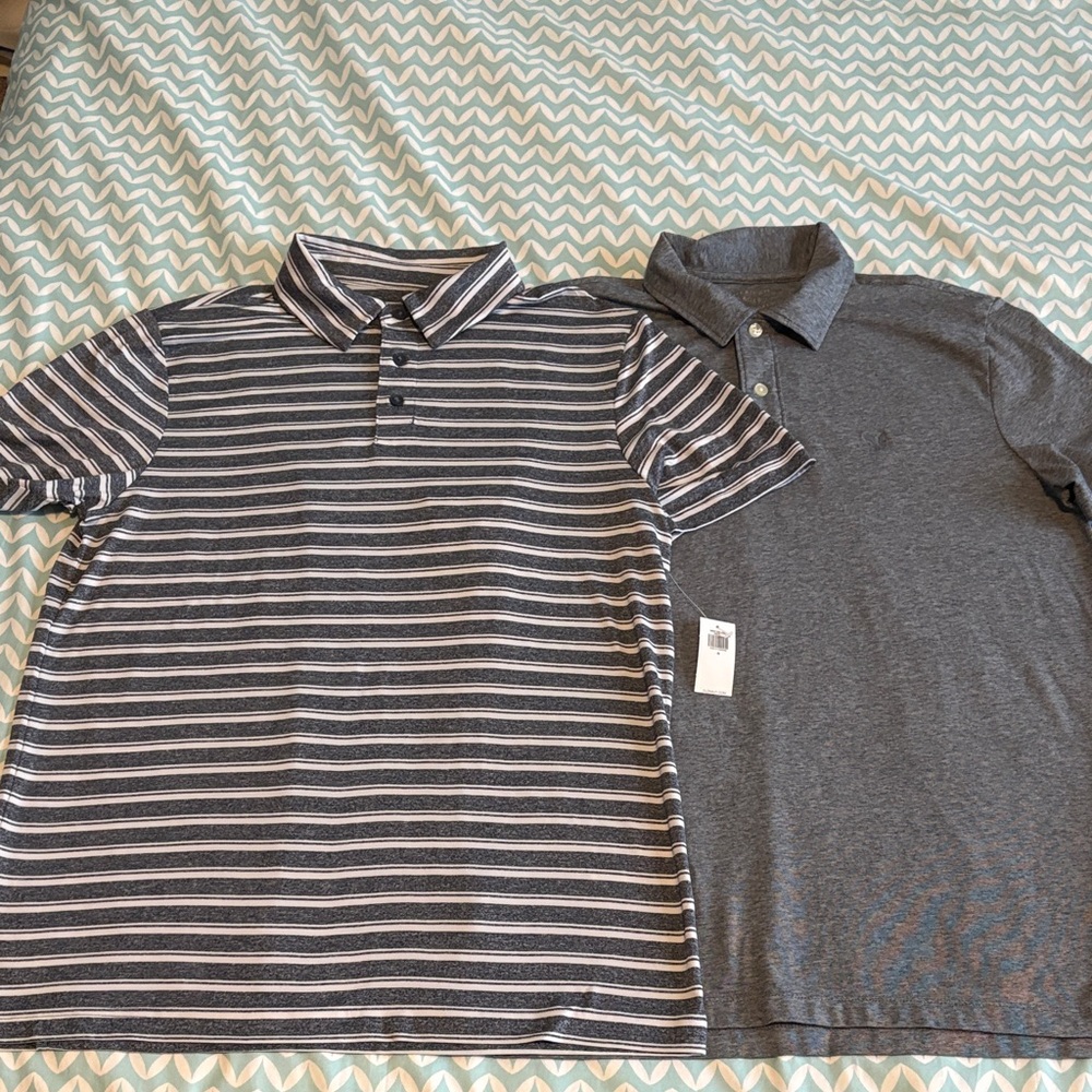 Old Navy Active Cloud Striped and American Eagle Polo Shirts - Blue/Gray, White